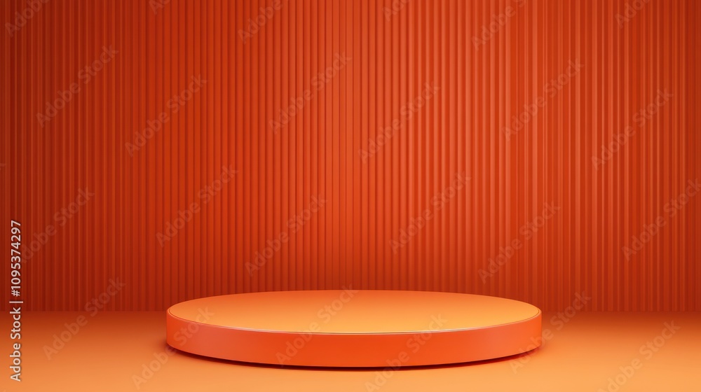 Orange Cylindrical Platform Against Vertical Striped Wall Orange Cylindrical Platform Against Vertical Striped Wall