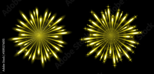 A set of glowing fireworks with stars. Vector illustration. Sparkle design for the holiday.