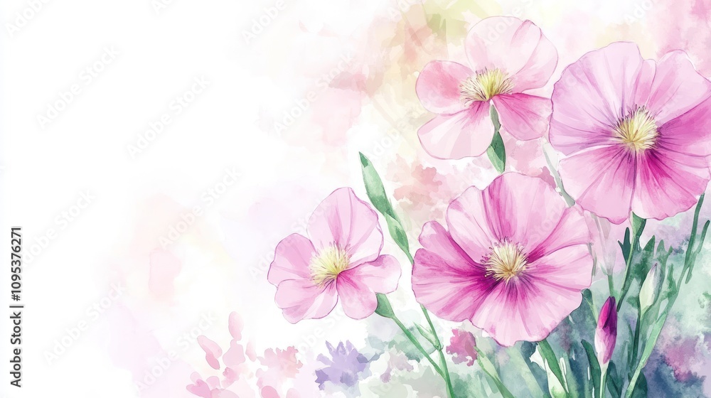 Delicate Watercolor Pink Flowers Softly Painted Delicate Watercolor Pink Flowers Softly Painted