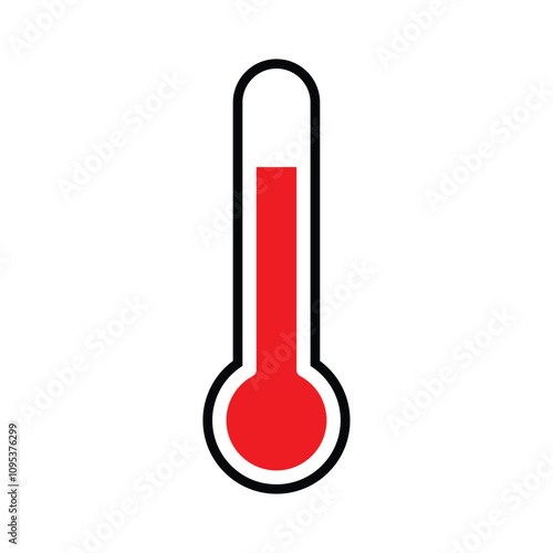 Thermometer reaching high temperatures. Temperature scale symbol, warm weather sign. Concept of high fever and disease icon flat style isolated on a white background vector illustration EPS 10.