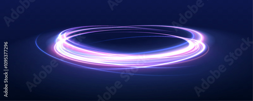 Dynamic abstract vector art with flowing lines in vibrant pink, purple, and blue hues on a dark background.	High speed effect motion blur night lights blue and red. 
