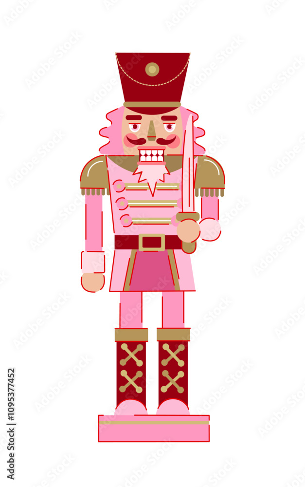 Pink Nutcracker Soldier with Spear Illustration. Christmas Toy Illustration. Holiday Decoration. Pink Nutcracker Soldier with Spear Illustration. Christmas Toy Illustration. Holiday Decoration.