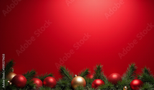 festive holiday display features red background shiny ornaments ideal seasonal promotions product showcases