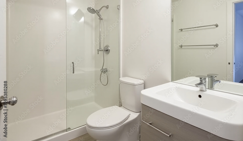 modern bathroom features single toilet sink separate shower area convenience functionality