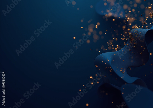 navy blue background features minimalistic abstract tech elements flowing gold particles photo