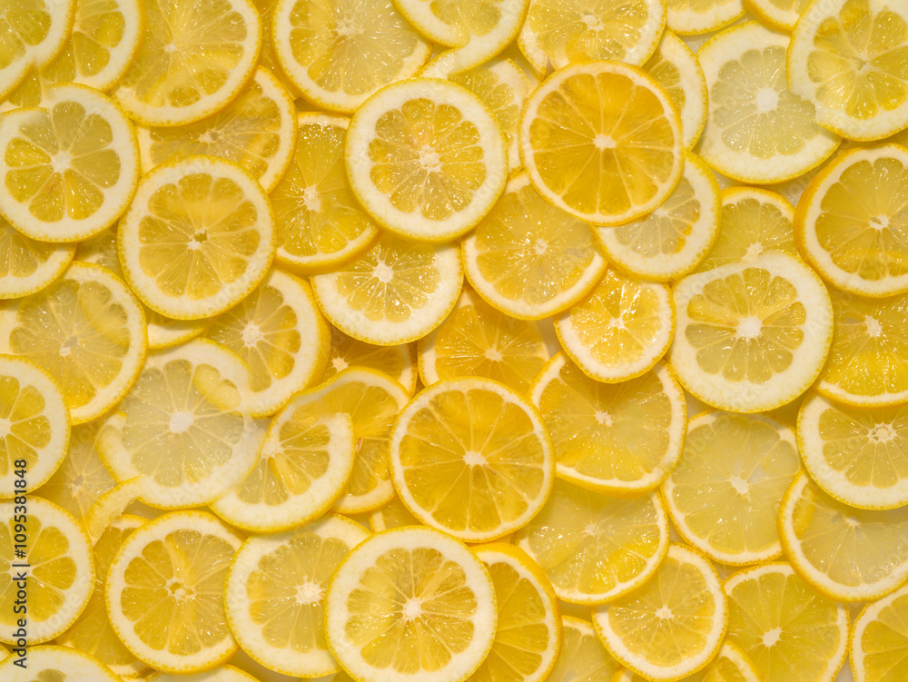 Close-up Top down full frame Flat Lay photograph of Fresh Citrus Lemon Slices Close-up Top down full frame Flat Lay photograph of Fresh Citrus Lemon Slices