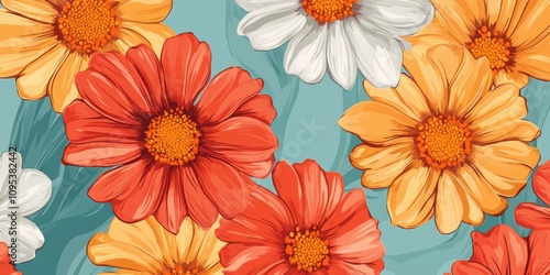 Wallpaper Mural Vibrant Orange Yellow and White Flowers Blossom Torontodigital.ca