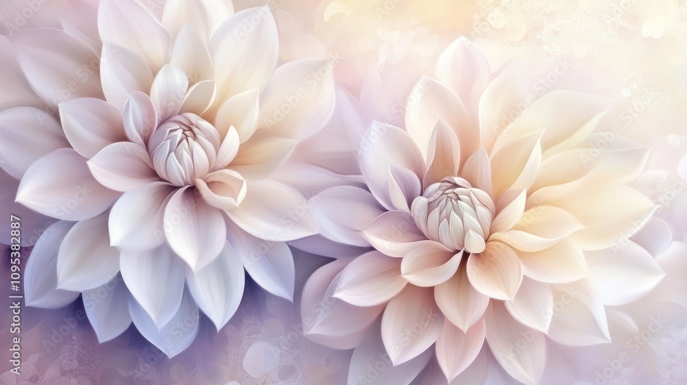 Two Delicate Pastel Dahlias Close Up Two Delicate Pastel Dahlias Close Up