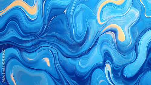 Abstract blue texture featuring smooth, flowing waves with a glossy finish, ideal for backgrounds and designs. Abstract Wave Motion. Illustration