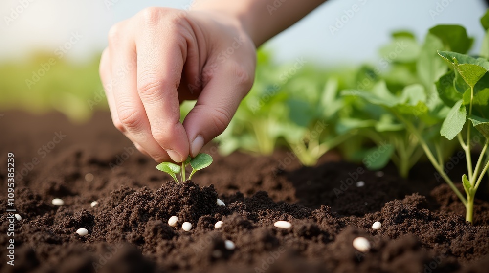 Farmer's Hand Planting Seeds in Dark Soil Farmer's Hand Planting Seeds in Dark Soil
