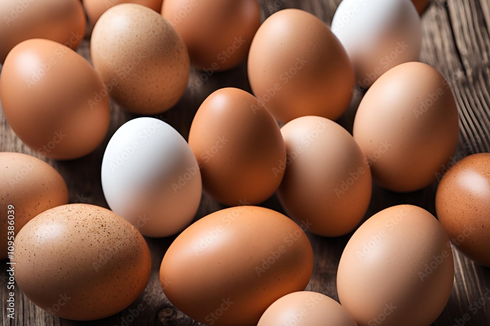 Group of  Eggs on a Wooden Table