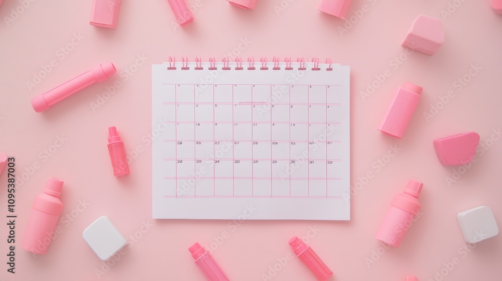 Pink Calendar and Stationery on a Pink Background Pink Calendar and Stationery on a Pink Background