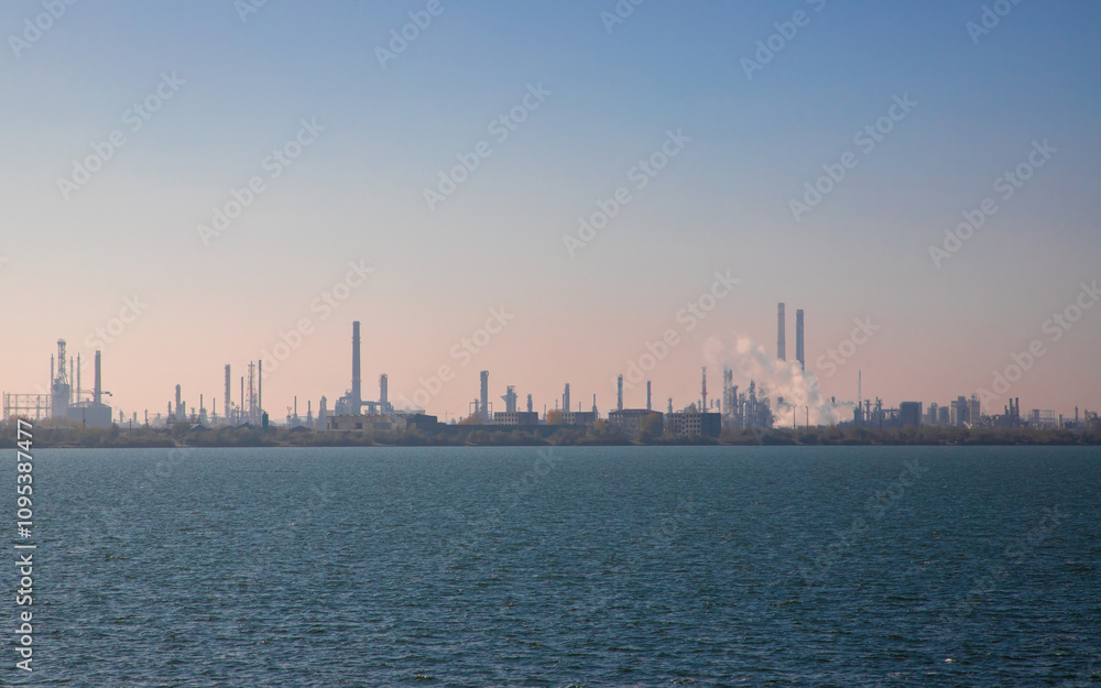 Landscape with the Petromidia refinery in Romania. It is the largest refinery in the country Landscape with the Petromidia refinery in Romania. It is the largest refinery in the country