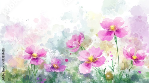 Delicate Pink Flowers Watercolor Painting Spring Blossoms