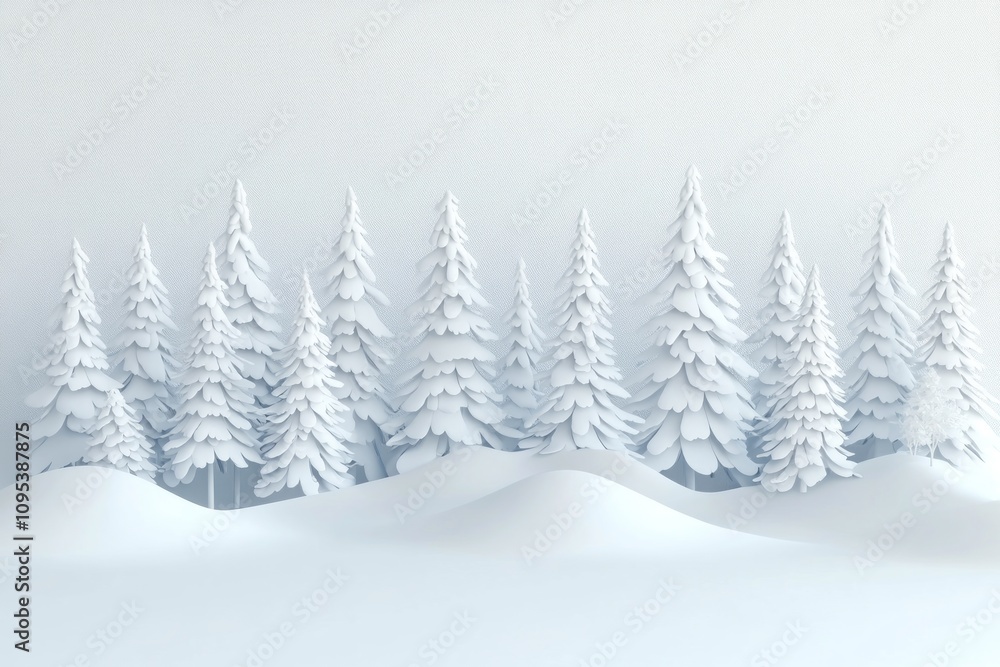 White Snowy Forest Winter Landscape Scene White Snowy Forest Winter Landscape Scene
