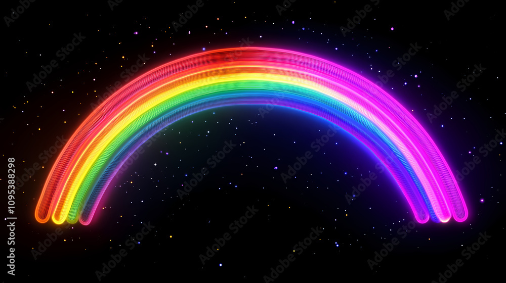 Obraz premium Rainbow neon light, glowing rainbow arch in black background generative ai. Illuminated Rainbow Arch. Illustration