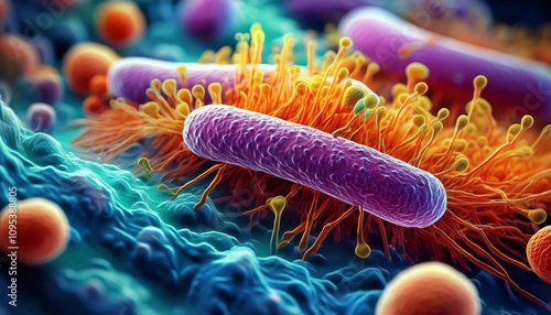 A detailed microscopic view of Yersinia enterocolitica bacteria, highlighting its rod-shaped structure and significance in gastrointestinal infections. photo