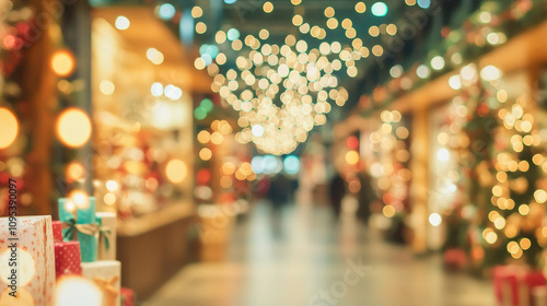 Festive gift shop adorned with glowing lights and holiday decorations during Christmas season