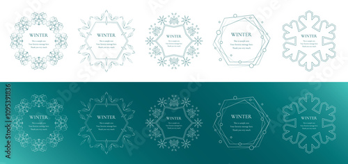 雪の結晶と光をモチーフにした冬の飾り枠。高級感のある囲みのデザイン