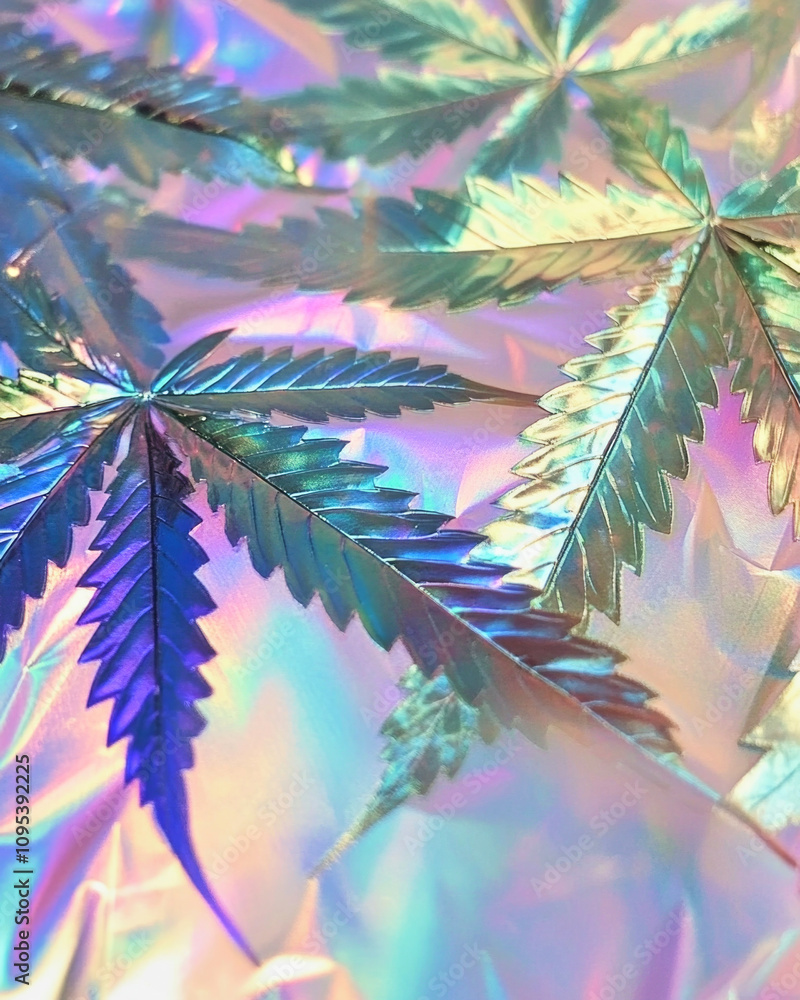 Holographic iridescent foil with shifting rainbow colors and leaf ...