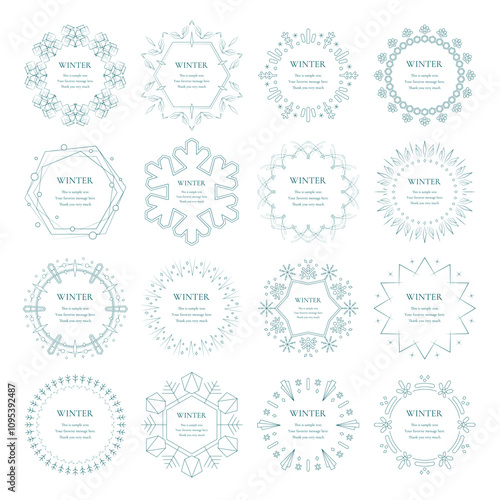 雪の結晶と光をモチーフにした冬の飾り枠。高級感のある囲みのデザイン