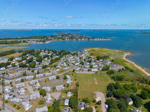 Germantown aerial view between Town River Bay and Quincy Bay in city of Quincy, Massachusetts MA, USA.  photo