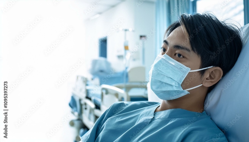 A sterile hospital setting with a patient in isolation due to a C. difficile infection, symbolizing healthcare and infection control A sterile hospital setting with a patient in isolation due to a C. difficile infection, symbolizing healthcare and infection control