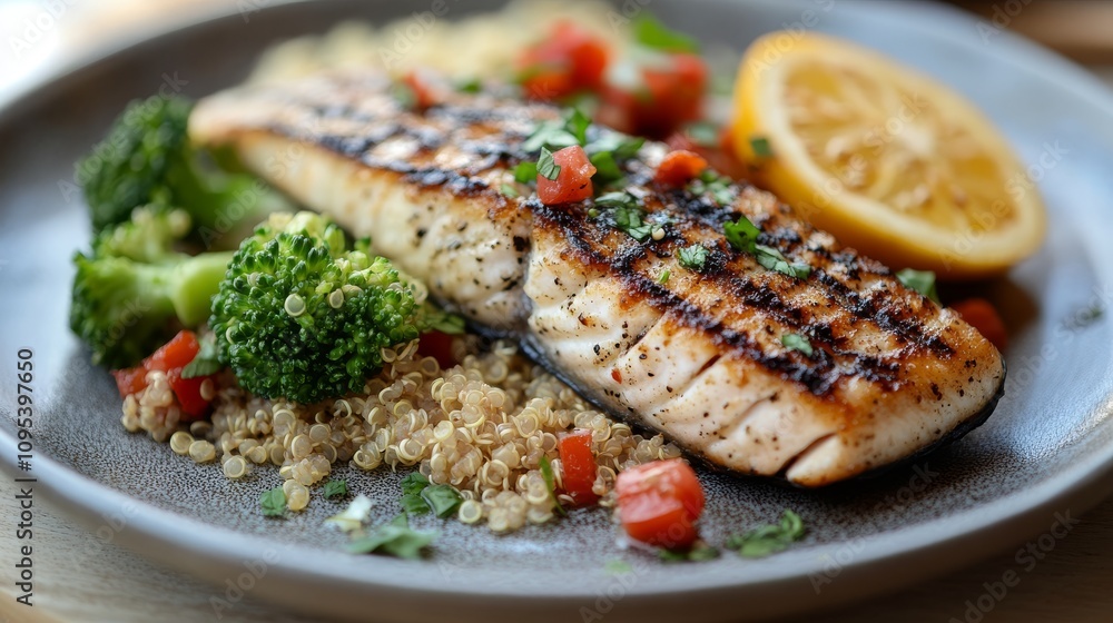 Grilled Fish with Quinoa Broccoli and Lemon Grilled Fish with Quinoa Broccoli and Lemon