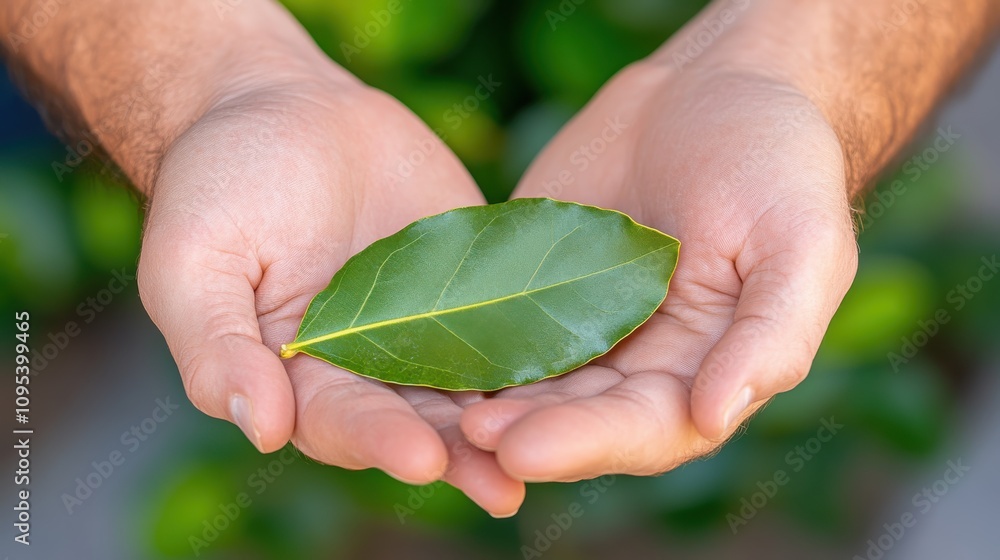 A singular green leaf is placed carefully in someone’s cupped hands, set against a blurry background, symbolizing nature’s simplicity and humanity’s nurturing touch. A singular green leaf is placed carefully in someone’s cupped hands, set against a blurry background, symbolizing nature’s simplicity and humanity’s nurturing touch.