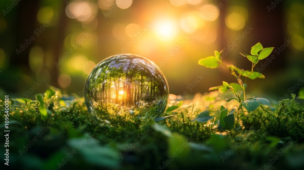 Crystal Ball Reflecting Forest Sunset Scene Crystal Ball Reflecting Forest Sunset Scene