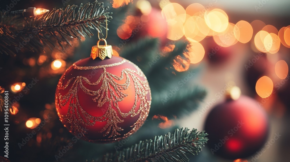 Elegant Red Christmas Ornament Decorated with Golden Patterns Elegant Red Christmas Ornament Decorated with Golden Patterns