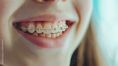 A close-up of a young girl's mouth, showing her orthodontic plate. A glimpse into her orthodontic journey, as she aligns her teeth with removable plates for correction.