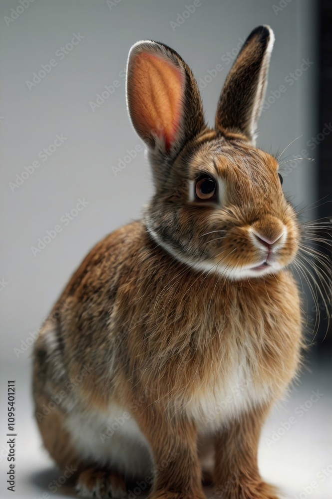 Fototapeta premium Brown rabbit with white ears and a black nose