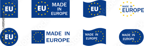 Made in Europe badges and emblems of collection illustrations.