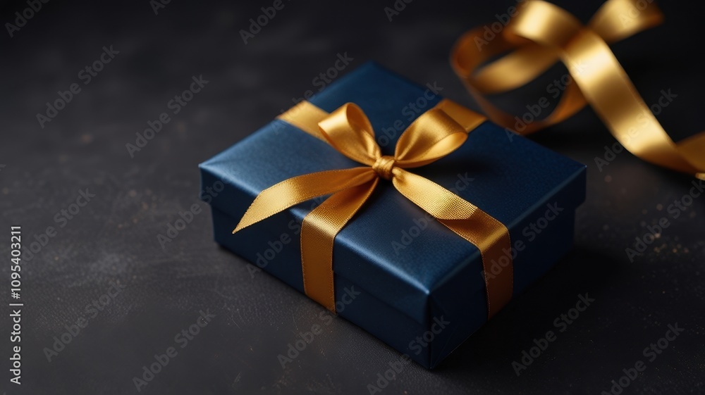 Blue box with gold ribbon on top Blue box with gold ribbon on top