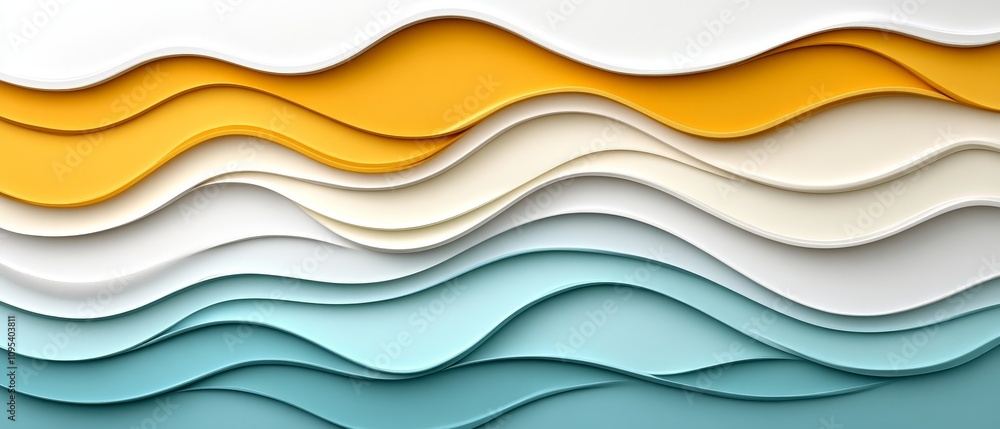 Fototapeta premium Abstract Wavy Layers Teal White Yellow Background