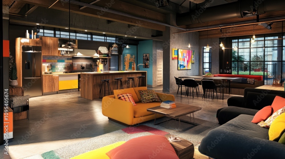 Modern Loft Apartment Interior Design: Open Plan Living, Kitchen, and Dining Area Modern Loft Apartment Interior Design: Open Plan Living, Kitchen, and Dining Area