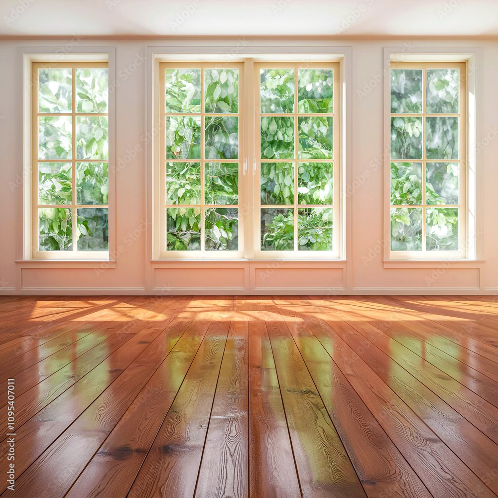 A modern minimalist space with a gray sofa wooden floors and plenty of natural sunlight. A modern minimalist space with a gray sofa wooden floors and plenty of natural sunlight.