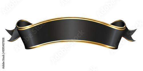 Elegant black ribbon banner with gold trim, ideal for awards, announcements, or luxury branding.
