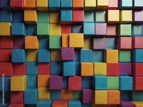 Abstract Colorful Cube Mosaic: A Vibrant 3D Render of Interlocking Blocks