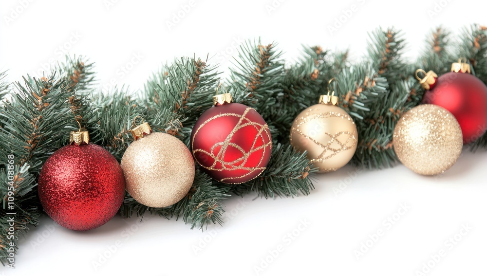 Fototapeta premium Festive Christmas garland with red and gold ornaments