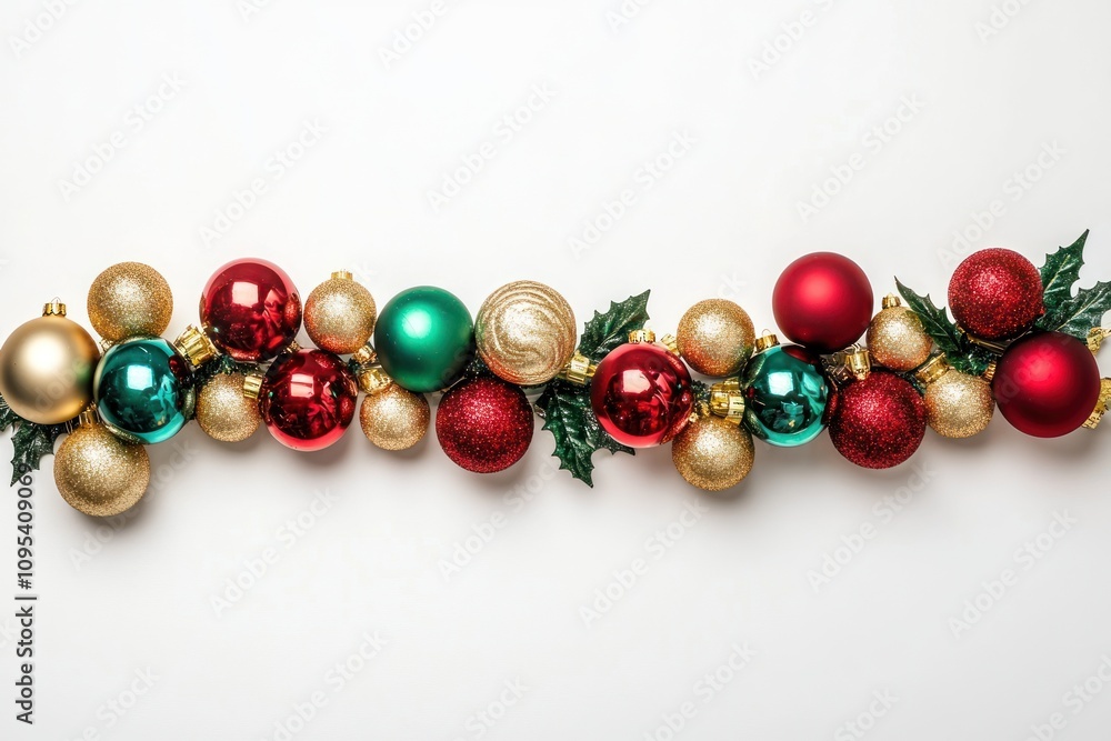 Festive Christmas Ornaments Arranged In A Row Festive Christmas Ornaments Arranged In A Row