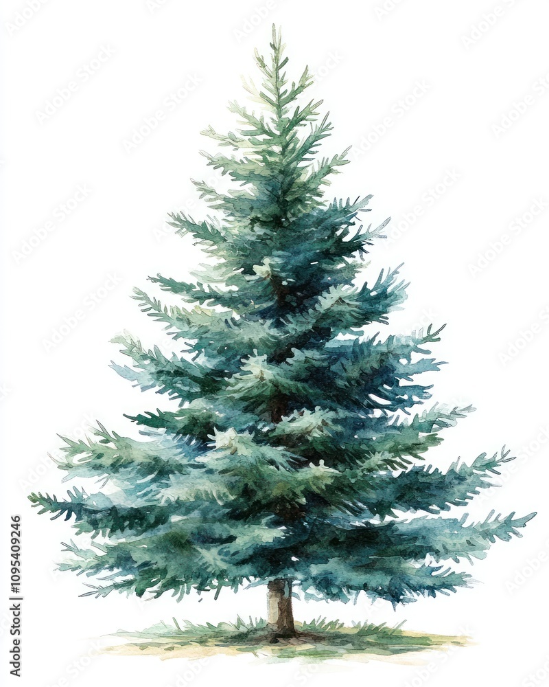 Obraz premium Watercolor Painting Of A Majestic Blue Spruce Tree