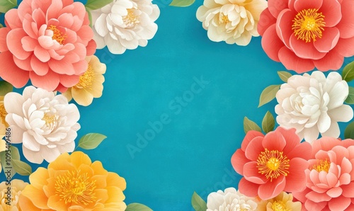 Wallpaper Mural Colorful Flowers Frame Turquoise Background Design Torontodigital.ca