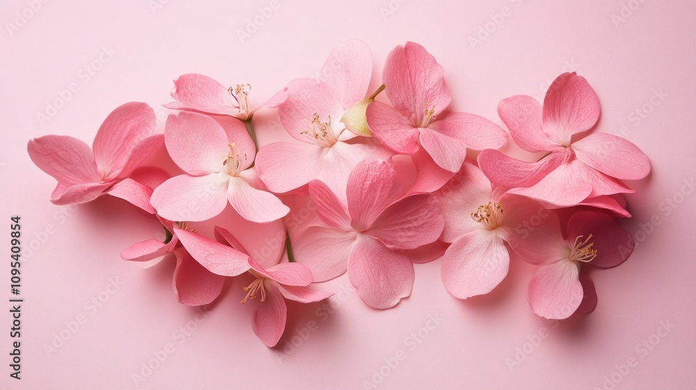 Delicate Pink Blossoms Arranged on a Soft Pink Background Delicate Pink Blossoms Arranged on a Soft Pink Background