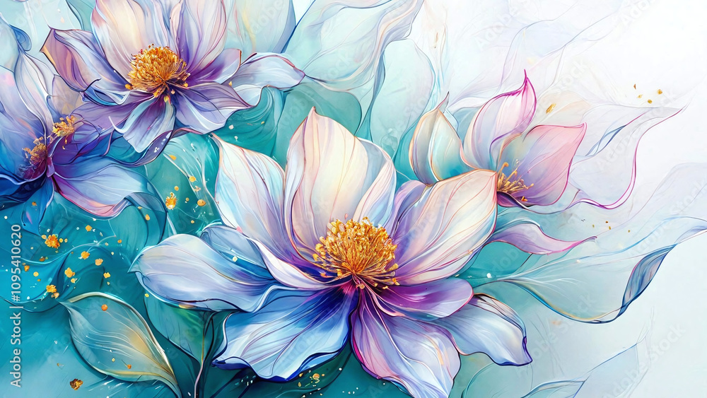large flowers with petals of delicate shades such as blue, purple and pink. large flowers with petals of delicate shades such as blue, purple and pink.