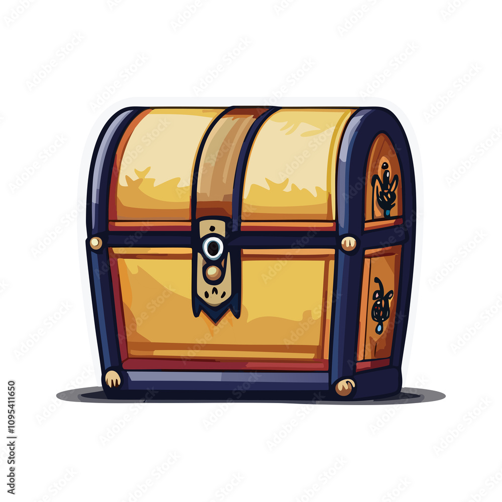 Decorative Treasure Chest Illustration - Detailed Cartoon Wooden Box with Elegant Design Decorative Treasure Chest Illustration - Detailed Cartoon Wooden Box with Elegant Design