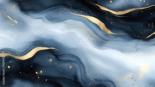 A piece of white marble with intricate patterns in shades of blue and gold