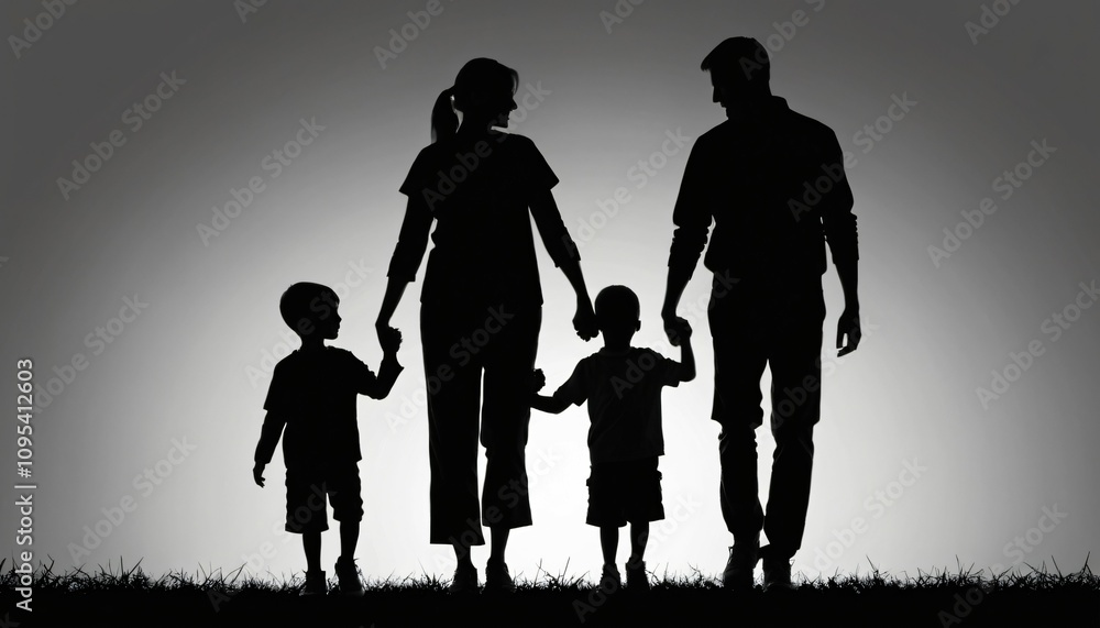 Silhouette Family of Mother, Father, and Son Holding Hands, Ai generated Images Silhouette Family of Mother, Father, and Son Holding Hands, Ai generated Images