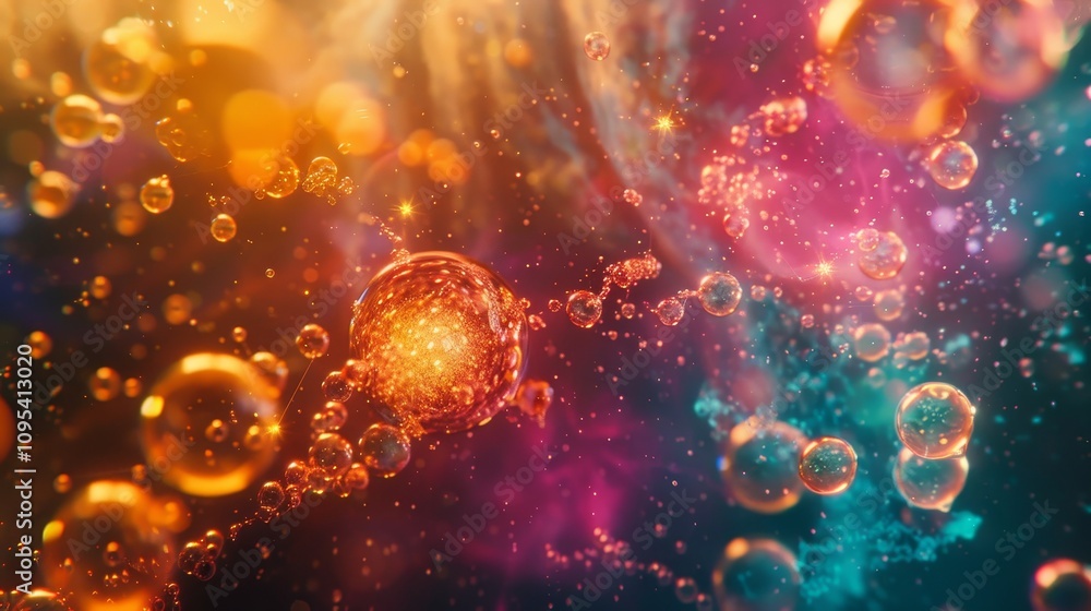 Close up microscopic view of chemical molecules merging with glowing bonds and complex structures Close up microscopic view of chemical molecules merging with glowing bonds and complex structures